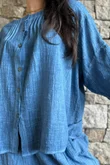 Loom & Thread Pin Tuck Blouse Washed Denim /40=